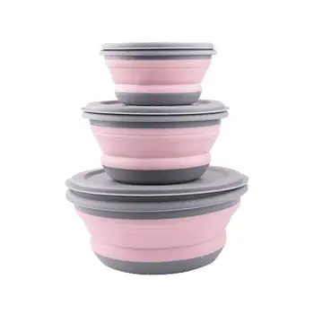 

3 pcs/set Silicone Folding Bento Kids Box Collapsible Portable Lunch Container Box for Food Dinnerware Container Bowl for Adult