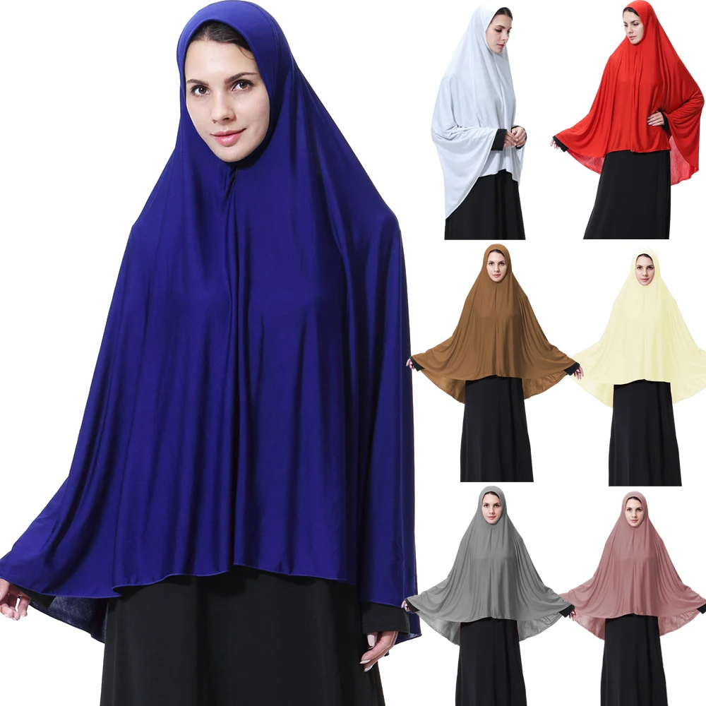 

Dubai Muslim Women's Scarf National Style Solid Color Hooded Hui Family Worship Service Arab Amira Hijab Shawls Full Cover New