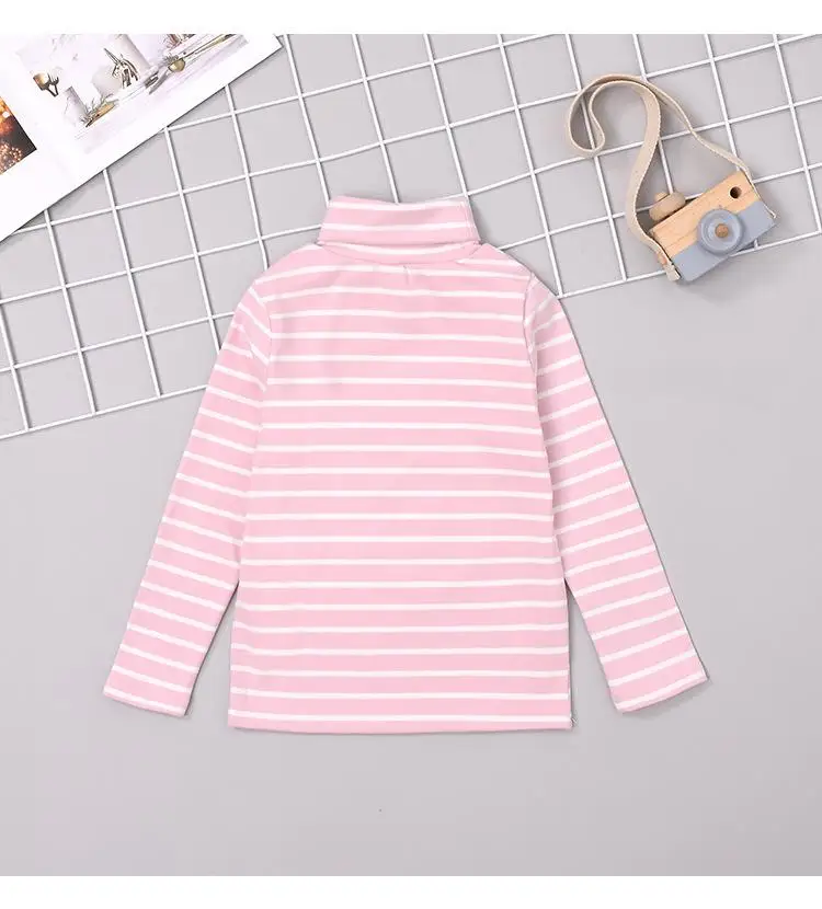 Kids Long Sleeve T-shirts Girls Autumn Bottoming Shirts Pink Striped Tshirt Turtleneck Tops for Teenage School Girl Clothes