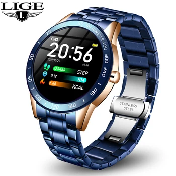 

LIGE Smart Watch Heart Rate Blood Pressure Monitor Multifunction Mode Fitness Tracker Sport Waterproof Smartwatch Steel Band Men