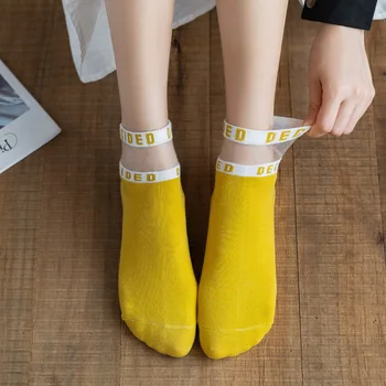 

Spring and summer lace stockings transparent letter stockings color matching crystal silk tube cotton socks