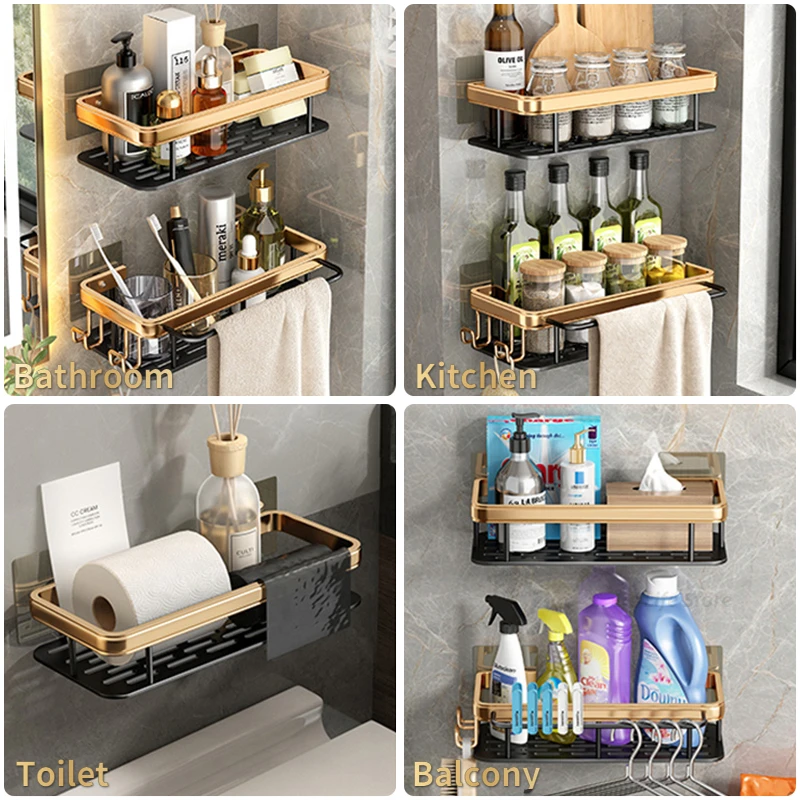 Luxury Bathroom Shelves Without Drilling Rustproof Aluminum Shower