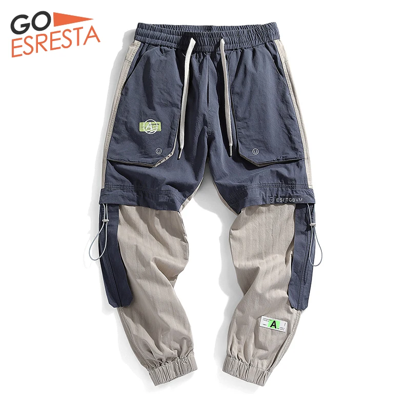 

GOESRESTA Tide brand splice Cargo Pants Men Hip Hop Joggers Streetwear Trousers Casual Harem Loose plus size Track Pants for men