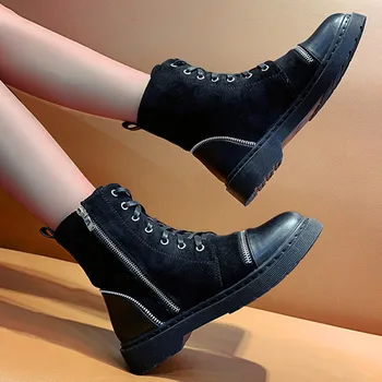 

Women Boots Winter Round Head Snow Boots Women Scrub Flat Ankle Boots Female Winter Shoes Botas Mujer Zipper Shoes Woman Punk