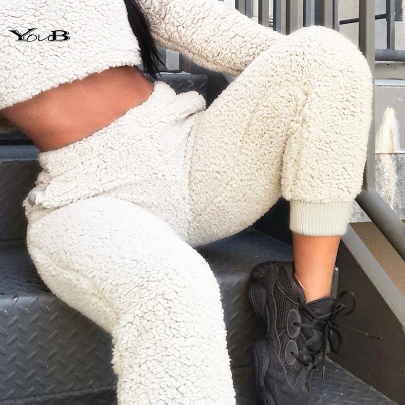 

YOUB Women Wool Wide Leg High Waist Casual Cashmere Trousers Winter Pants White Lined Fleece Warm Womens Pant Thermal Wooly