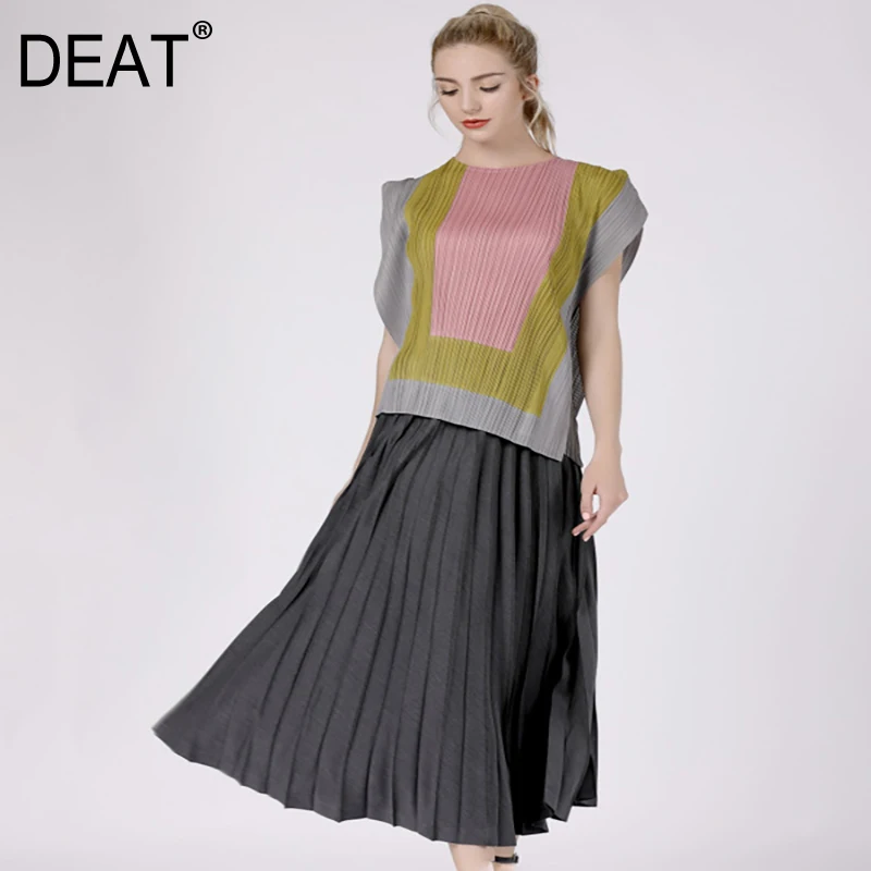 

[DEAT] 2019 Summer New Patter Office Lady Style Women Trend Pleated Solid Color High Waist Slim Thin Mid-calf Length Skirt AI293