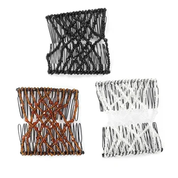 

3pcs Magic Combs Hair Bun Maker Accessories Elastic Beaded Double Hair Clips Combs Hair Styling Tool for Woman (White, Black, Co