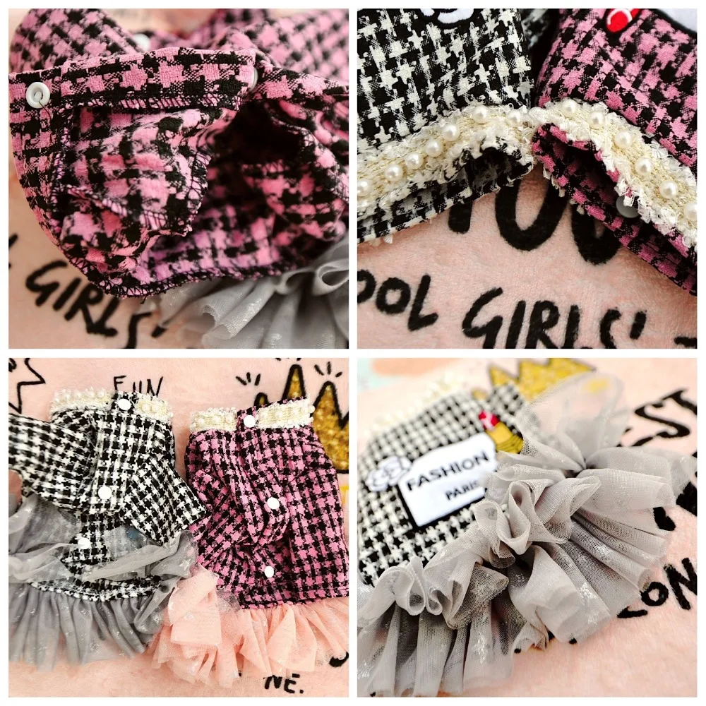Princess Small Dog Dresses Coat Autumn Houndstooth Cat Skirt Clothes Tulle Dresses Puppy Chihuahua XS S M L XL