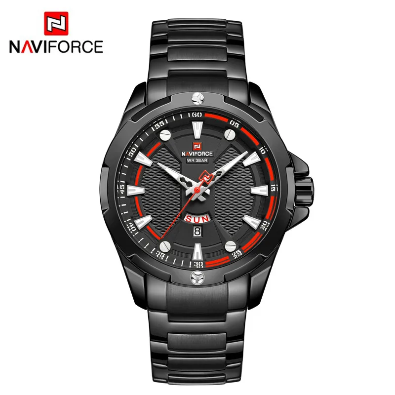 NA916104 without box NAVIFORCE мужские наручные часы водонепроницаемые деловые мужские часы серебряные из нержавеющей стали спортивные военные Дата Неделя кварцевые мужские часы 9161 - Цвет: NA916104 without box