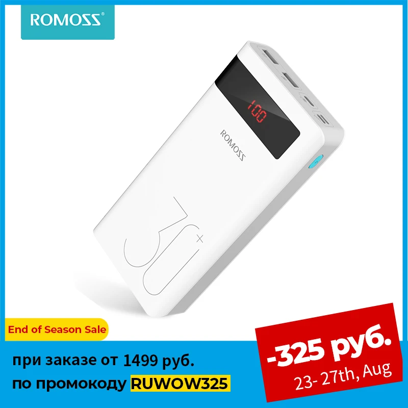 HOT SALES! ROMOSS Sense 8P+ Power Bank 30000mAh PD QC 3.0 Quick Charge Powerbank Portable Exterbal Battery Charger for iPhone Xiaomi Mi