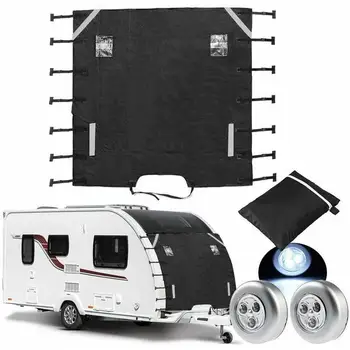 

Caravan Front Towing Cover Protector Covers Dustproof Universal Front Towing Cover Reflective Strip with 2Pcs LED light