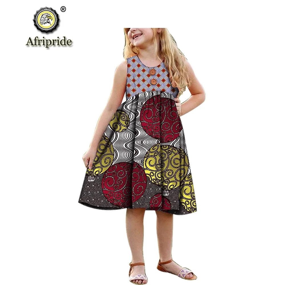 African Clothing for Children Kids African Dresses for Girl Ankara Wax Print Princess Mini Cute Dress Lovely AFRIPRIDE S1940019