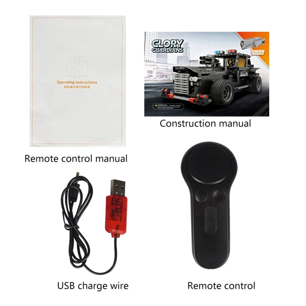 

Hot 462PCS 2.4G 4CH RC Electric Kit Car DIY Model Special Police Command Vehicle Assembly Blocks Toy for children gift