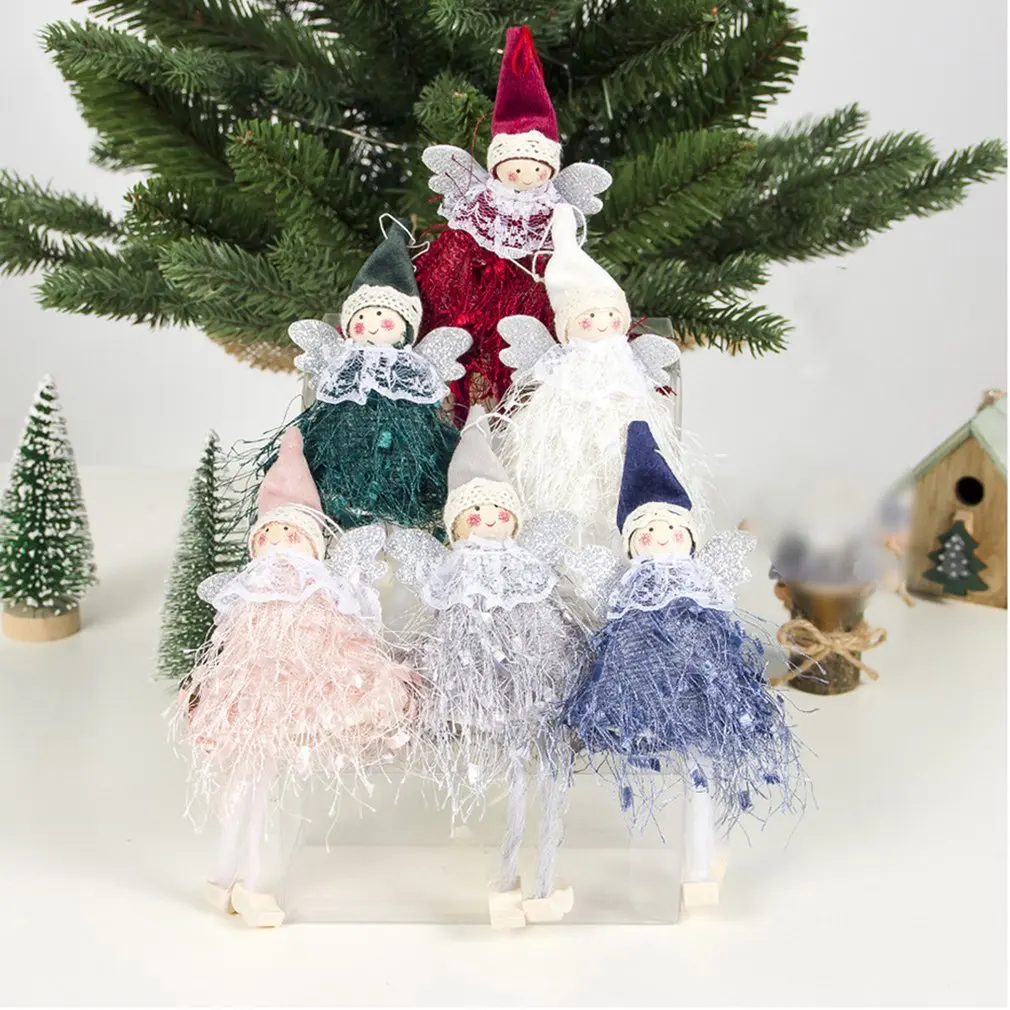 Cute Wool Angel Doll Hanging Hangings Christmas Tree Decoration Wool Doll Multicolor Lace Shawl And Hat