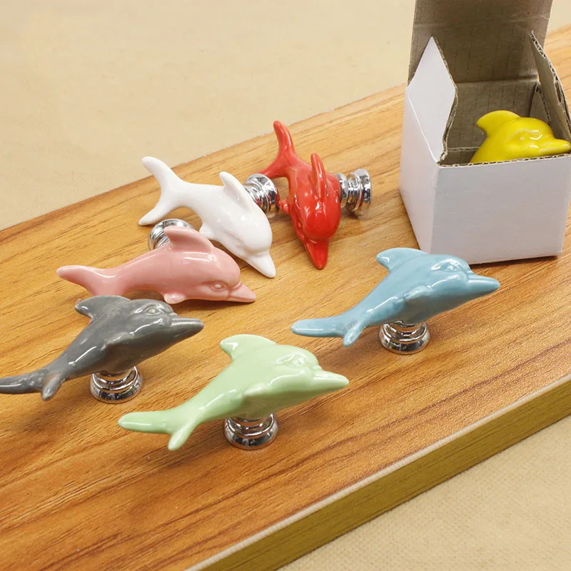 Керамические ручки для выдвижных ящиков с дельфинами, 3D мультяшный шкаф, ручки для шкафа, модные детские ручки для шкафа, ручки для мебели, Hardwa