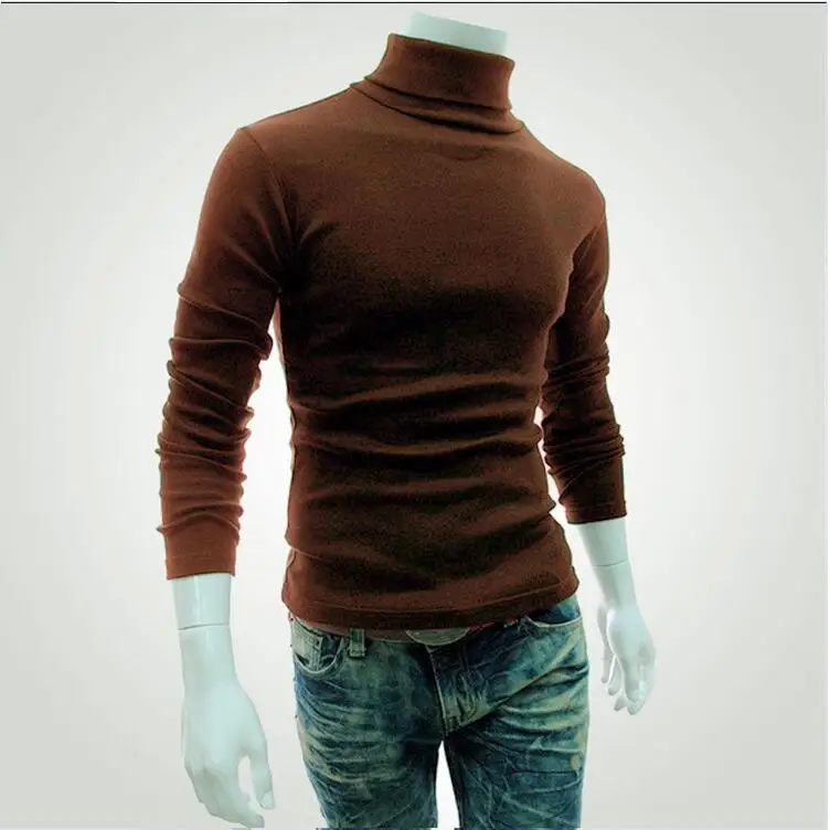Zogaa осенне-зимний мужской свитер мужской водолазка сплошной цвет повседневные мужские свитера Slim Fit брендовые вязаные пуловеры - Цвет: Coffee