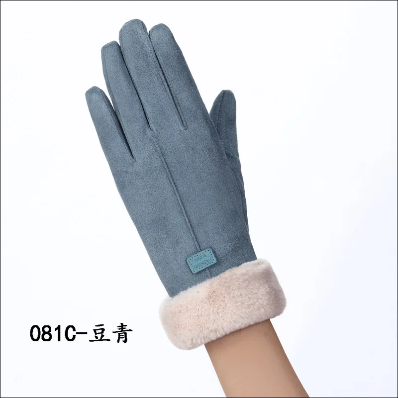 081C-pea green Перчатки зимние теплые перчатки женские уличные перчатки с сенсорным экраном - Цвет: 081C-pea green