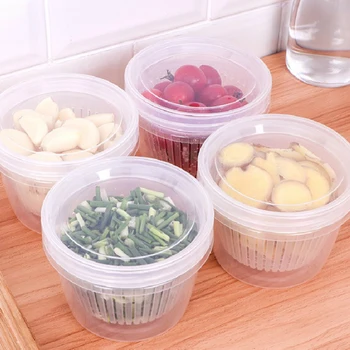 

2020 Creative Round drain sealed box for Ginger garlic onion refrigerator food crisper debris Fridge box tray kitchen organizer