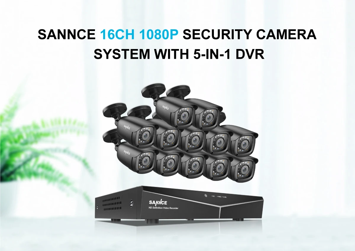 SANNCE 16CH HD 108P CCTV система 1080P HDMI выход CCTV DVR 12 шт. 2MP камеры безопасности ИК ночной Водонепроницаемый комплект видеонаблюдения