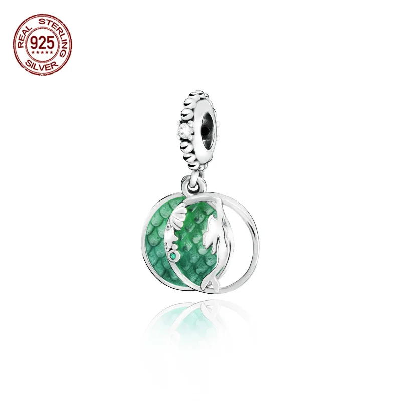

925 Sterling Silver Beads Charm Fit Original Pandora Bracelets Necklaces Mermaid Green Ocean Charms Bead Jewelry for Girls Gift