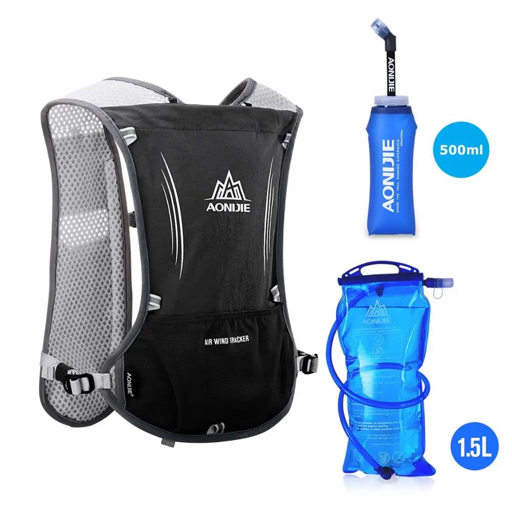 Black 3pcs set AONIJIE E913S 5L гидратация пакет рюкзак сумка жилет для 1.5L водный Пузырь Пешие прогулки бег марафон Гонки Спорт на открытом воздухе - Цвет: Black 3pcs set