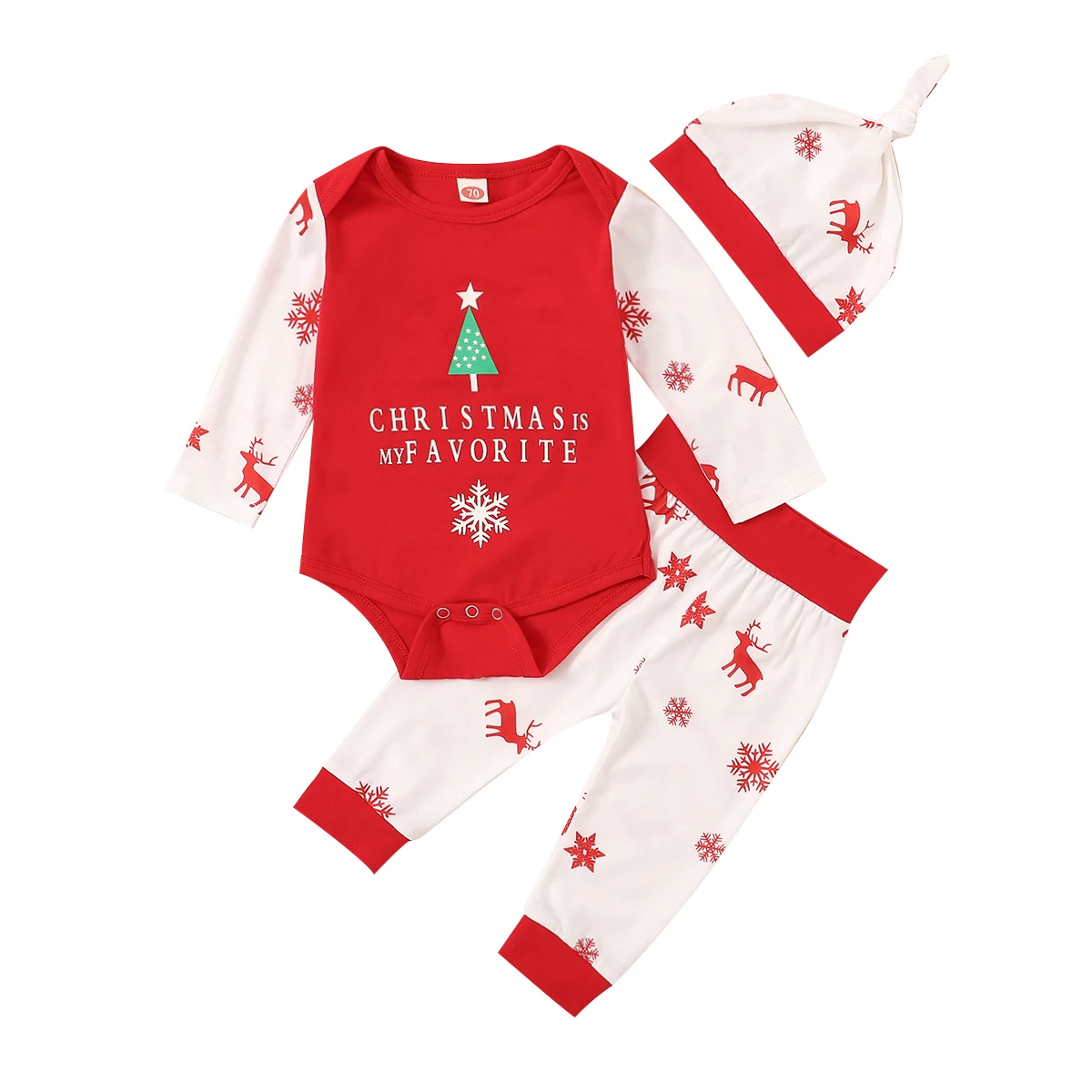 Newborn Baby Christmas Outfits Cute Printed Long Sleeve Romper+long