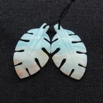 

New Design Hot Sale Amazonite Carved leaf Earring Beads, 31x18x4mm, 4.9g