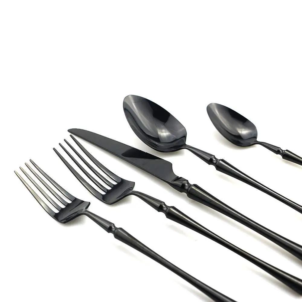 4/5/6pcs Black Dinnerware Set 18/10 Stainless Steel Tableware Reusable Metal Cutlery Sets Dinner Knife Forks Dessert Soup | Дом и сад