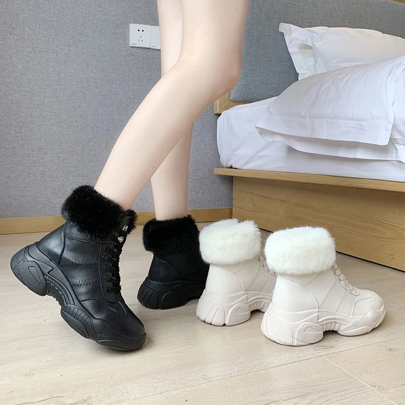 

Lace Up Snow Boot Rock Shoes Woman Round Toe Women's Rubber Boots Luxury Designer Booties Ladies Flat Heel Martins Rain Fashion
