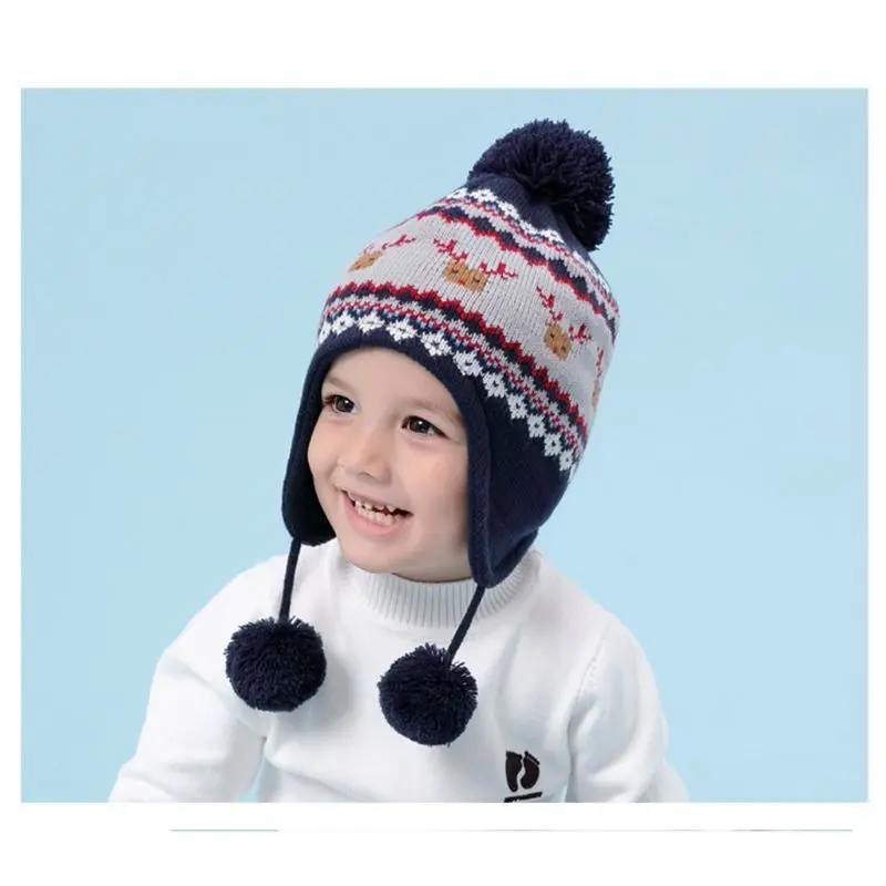 Детская зимняя шапка-ушанка с помпоном для рождественского оленя, длинный шарф, перчатки AXYD