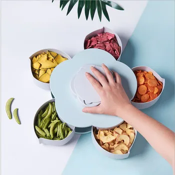 

Lazy Creative Double-layer Petal Box Nuts Case Snack Storage Box Container Living Room Rotating Fruit Plate DesktopOrganizer