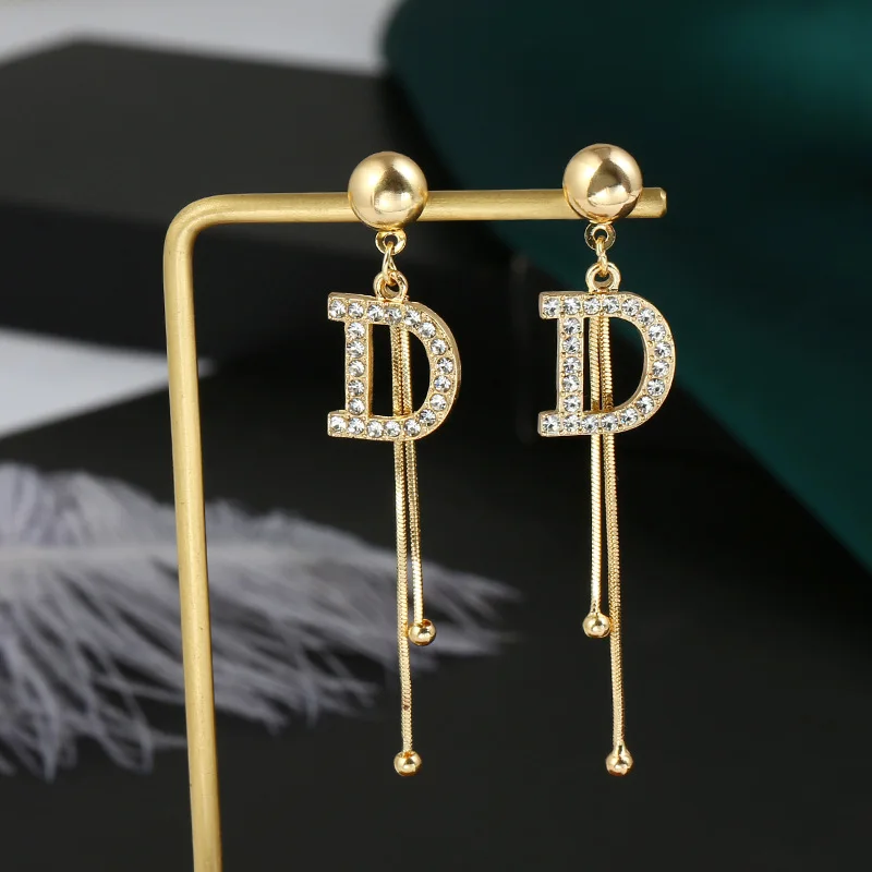 Marca de lujo de cristal con borla carta pendientes para las mujeres pendientes de joyería de boda declaración oorbellen con forma de gota| - AliExpress