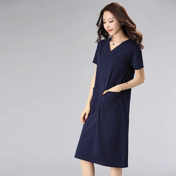 

Simple summer new large size women's fat mm loose cover belly short sleeves were thin mid-length dress children summer