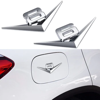 

Car Styling V6 V8 Emblem Chrome Metal Sticker Car Trunk Badge Decal For BMW Audi KIA OPEL Ford Mercedes Cadillac Car Accessories