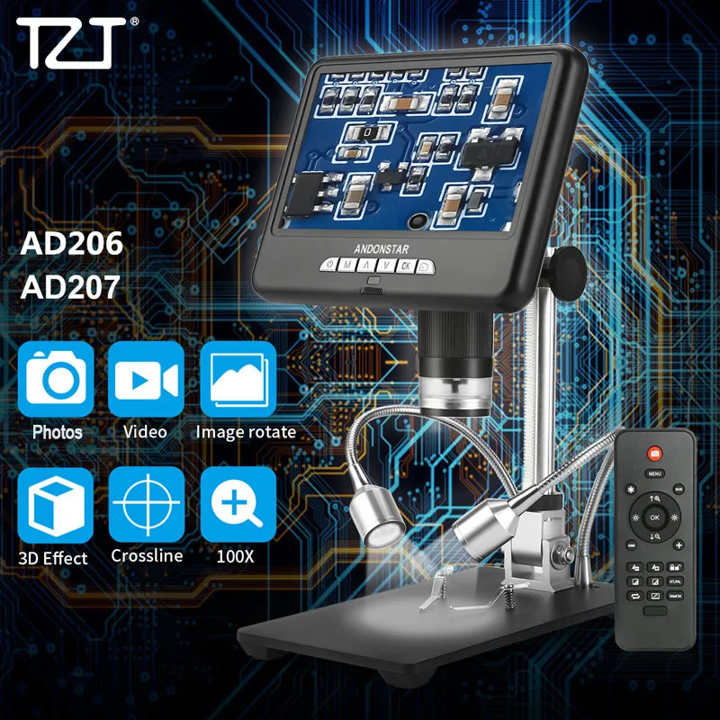 Rotação de Imagem com Suporte Andonstar Digital Microscópio 3d Ajustável 7 Tela 8 Leds Ad207 Ad206 Tzt 100x – 200×2 mp