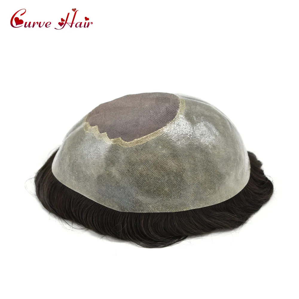 Мужской парик из натуральной кожи s Toupee натуральный черный натуральных волос