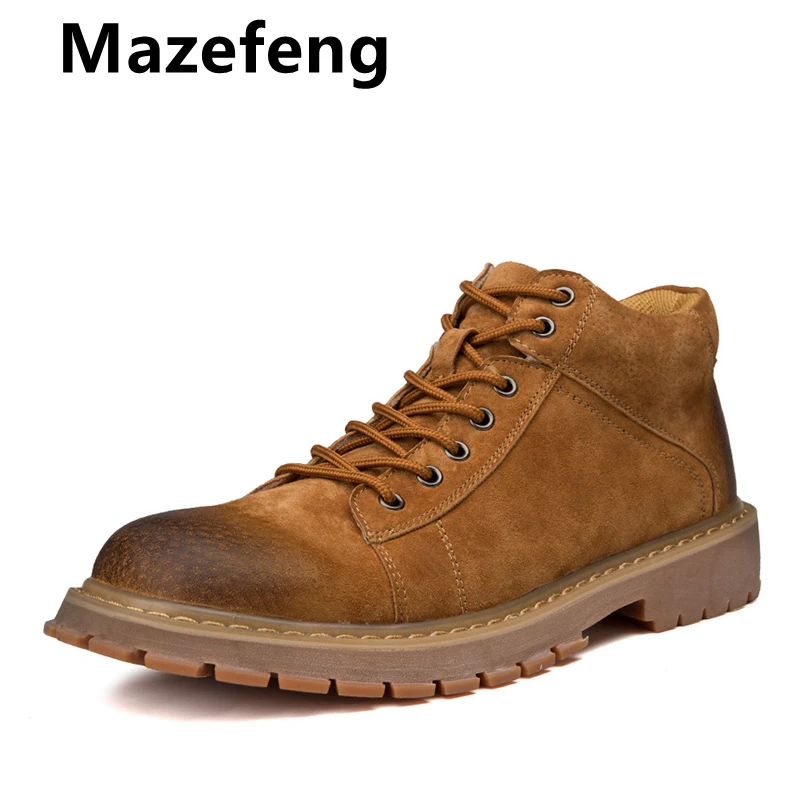 Mazefeng/Новые мужские кожаные ботинки; модные осенне-зимние Брендовые ботильоны; мужская обувь на шнуровке; повседневная обувь; Прямая поставка
