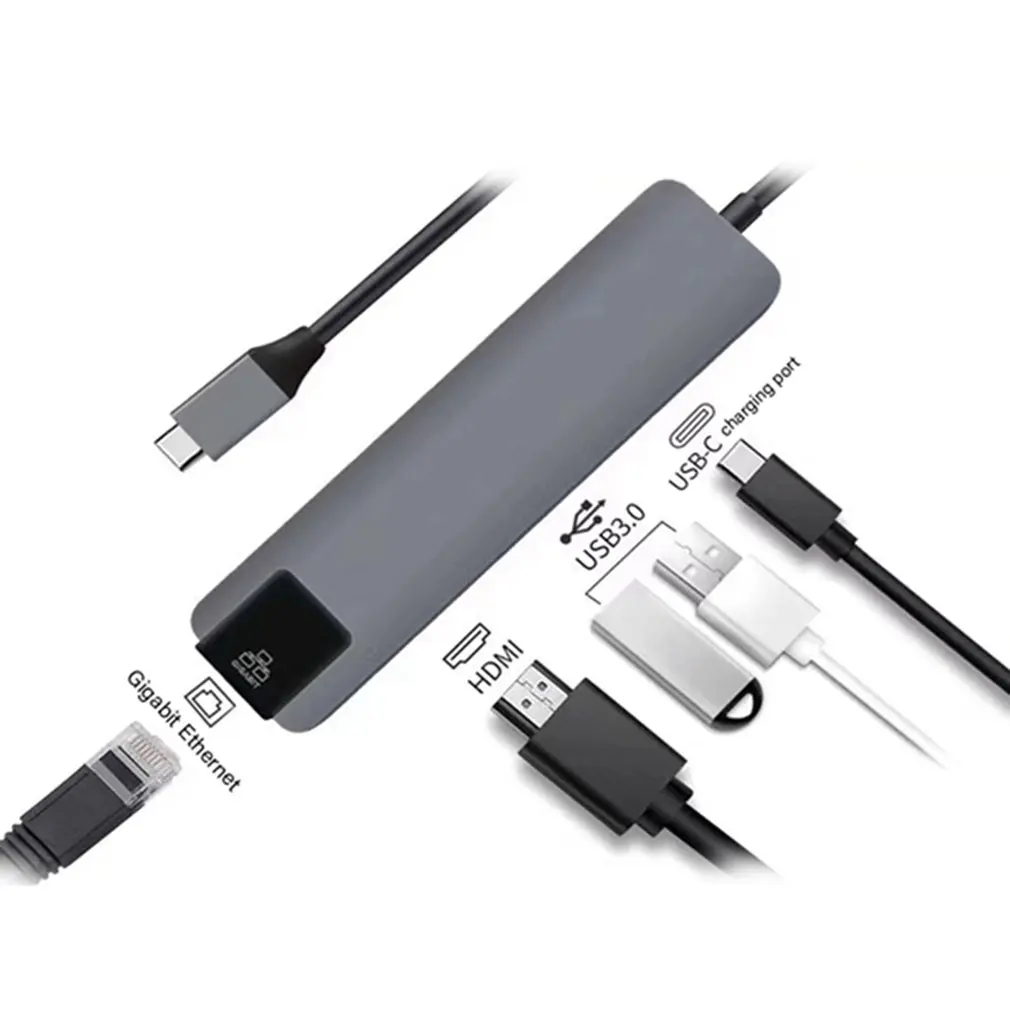 5 в 1 Многофункциональный usb type C концентратор Hdmi 4 K USB C концентратор к Gigabit Ethernet Rj45 Lan адаптер 3 USB-C зарядное устройство