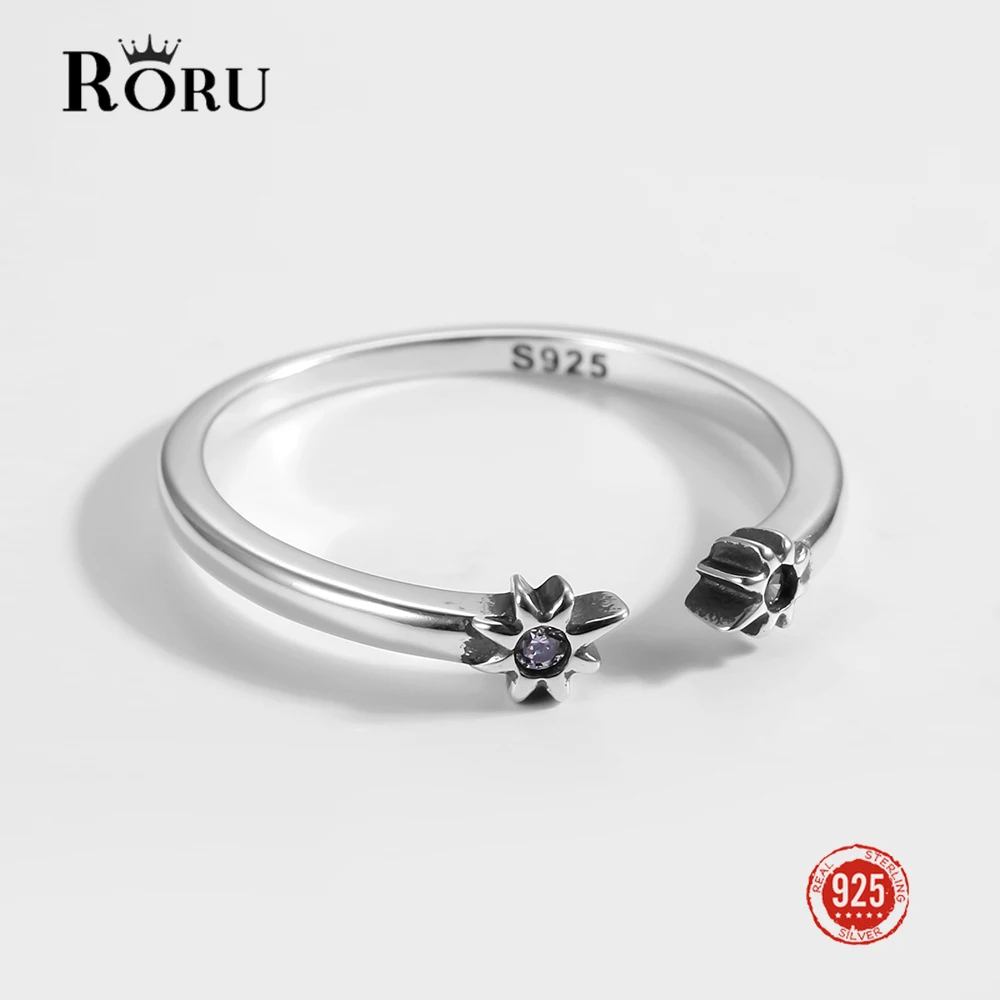 

S925 Sterling Silver Oxidized Ring White Zircon Starlight Opening Rings Fine Jewelry Gift for Women Exquisite Trendy Rings