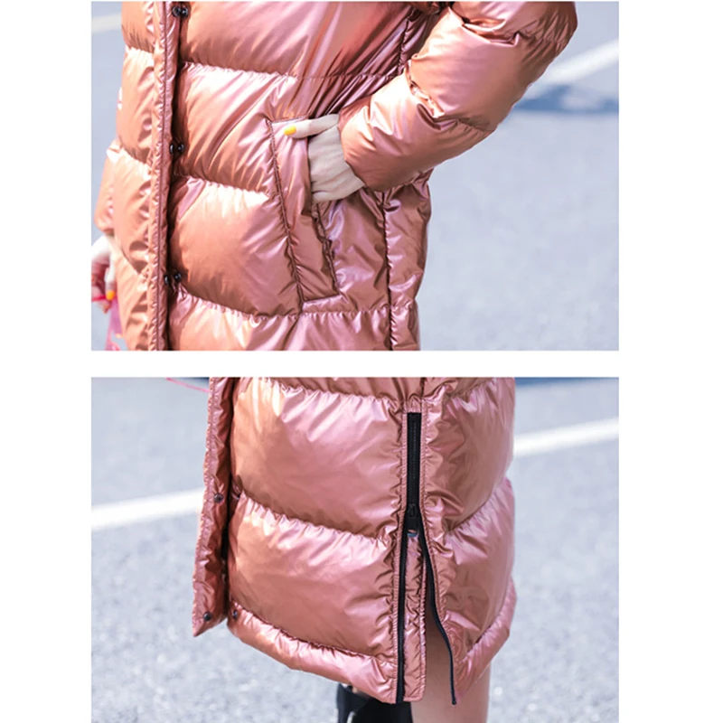Новая зимняя Женская куртка с капюшоном, длинное пальто, Корейская Глянцевая пуховая хлопковая одежда, свободная стеганая куртка, Женское пальто, модная верхняя одежда