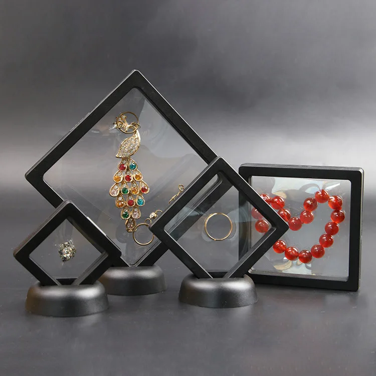 

Fashion ABS Cases Displays Square 3D Albums Floating Frame Holder Black White Coin Box Jewelry Display Show Case for Wedding
