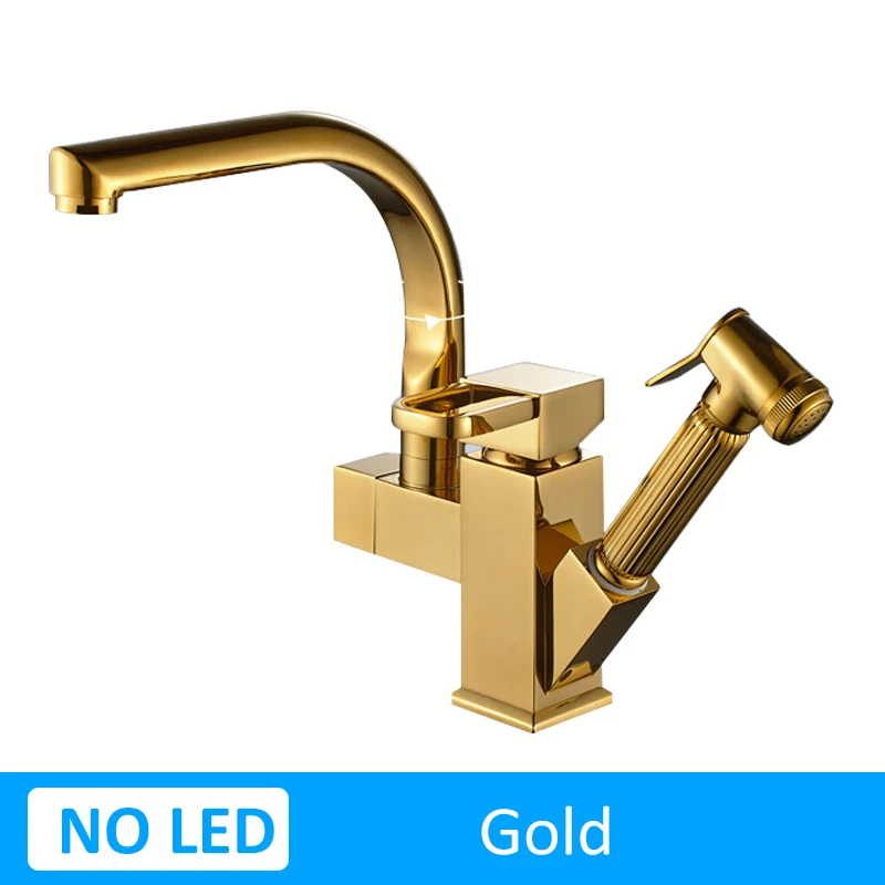 Gold Смеситель для кухни, смеситель горячей и холодной воды, кран, золотой, черный, хромированный, вытяжные краны, 360 вращение, латунные краны, двойной Носик, Torneira Cozinha - Цвет: Gold