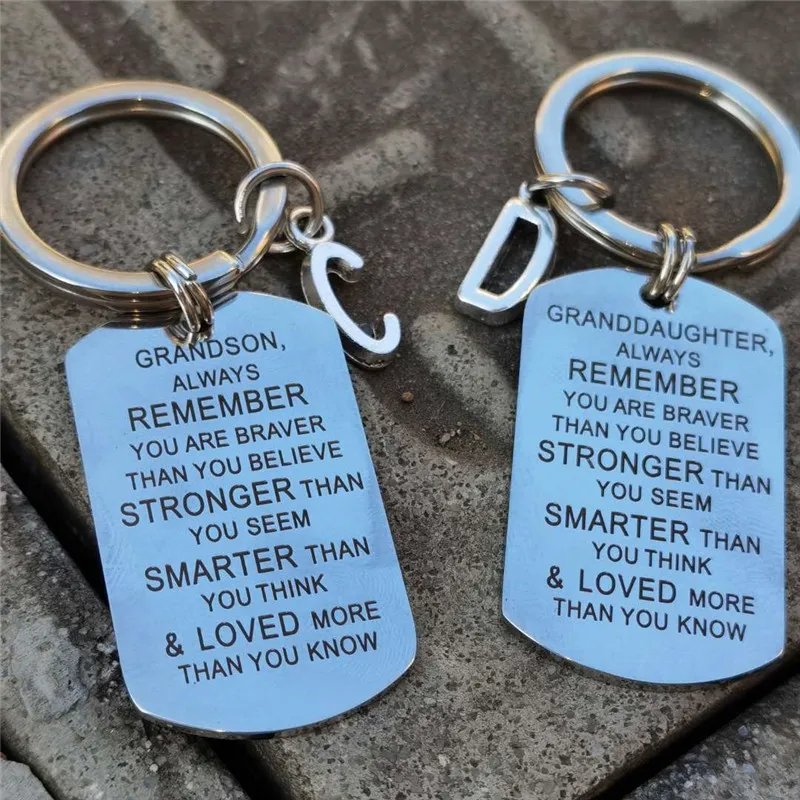 

Grandson/Granddaughter Keychain Inspirational Gifts for Grandson From Grandmother Grandparents Powerful Message Steel Key Chains