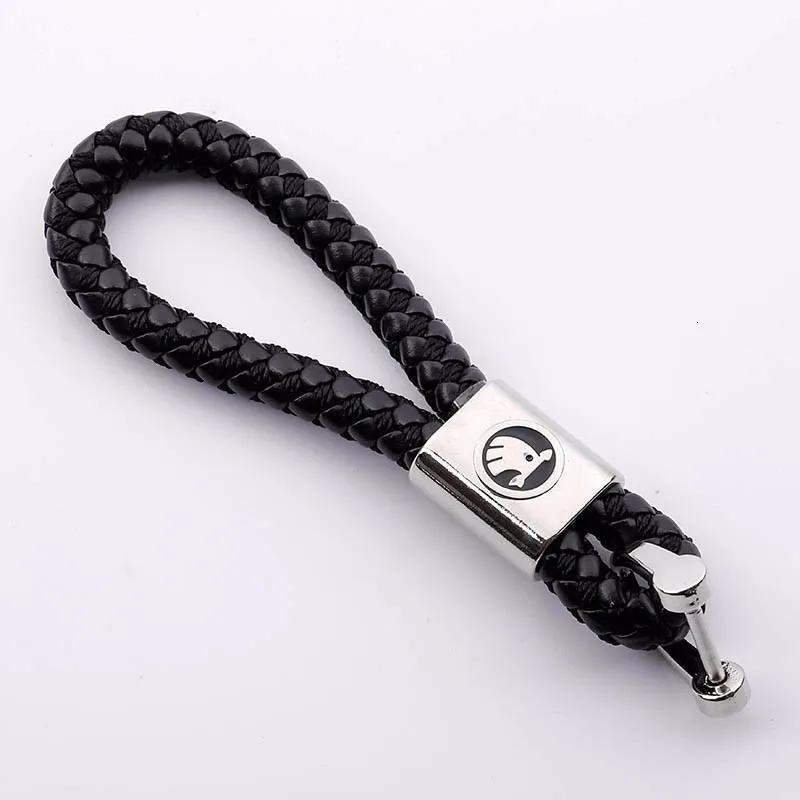 

Creative Horseshoe Button Vehicle Mark Key Chain Customization Of Small Gifts For Skoda Car Keychain Metal D-Button Braided Rope