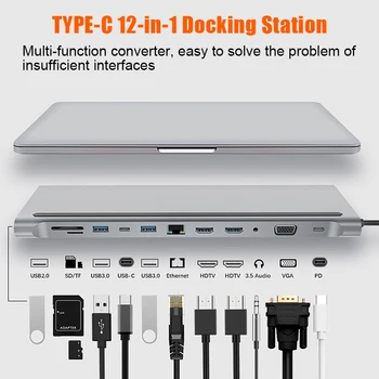 

Full-featured 12 in 1 USB-C Type-C Docking Station Converter Aluminum Adapter for Laptop New Arrival