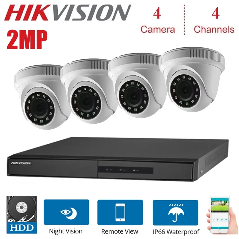  HIKVISION versión en inglés DS-7204HGHI-F1/N 1080P y DS-2CE56D0T-IRF 4CH KITS con HDD opcional