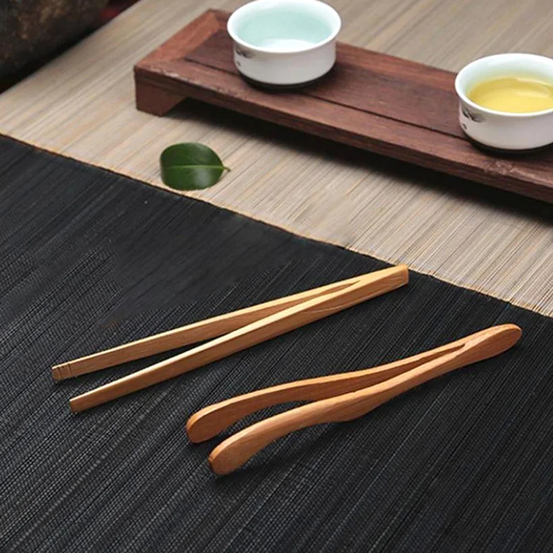 Food Tongs Handmade Bamboo Wooden Food Tweezer Tea Clip Tongs Bamboo Salad Food Toast Bend Clip Straight Clips Kitchen Accessories Teaware