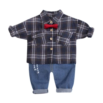 

Baby Boy Clothes 0-4T Autumn New Plaid Pattern Toddler Boys Sets Gentleman Style Shirt Jeans 2 Pieces Children's Sets
