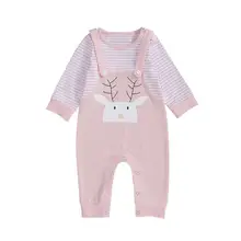 Милый комбинезон с длинными рукавами и принтом оленя для маленьких девочек