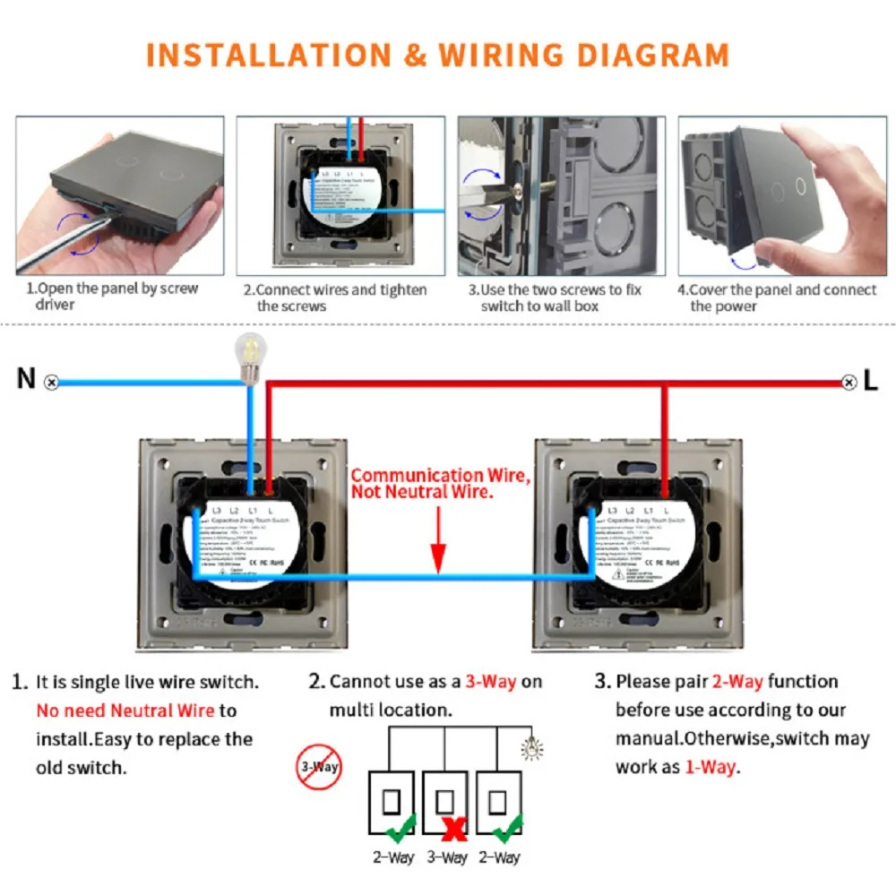 Переключатель настенный Bingoelec 1/2/3 клавиши 2 канала|switch eu|stair switcheu touch switch |